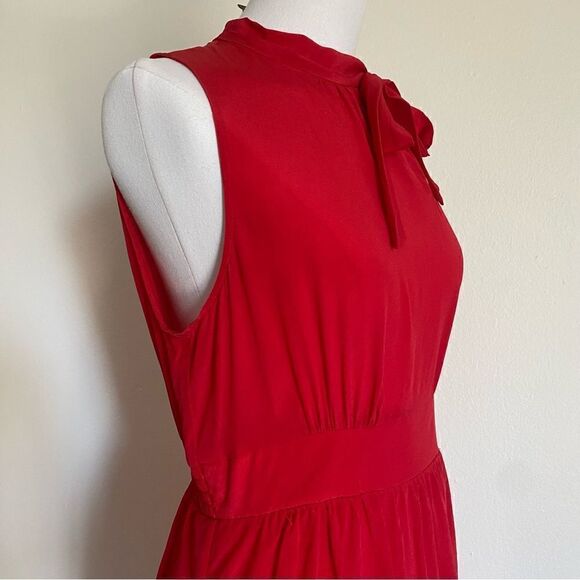 Anthropologie Girls From Savoy Ruffled Oska Red Silk Dress Size 6 - Picture 6 of 16